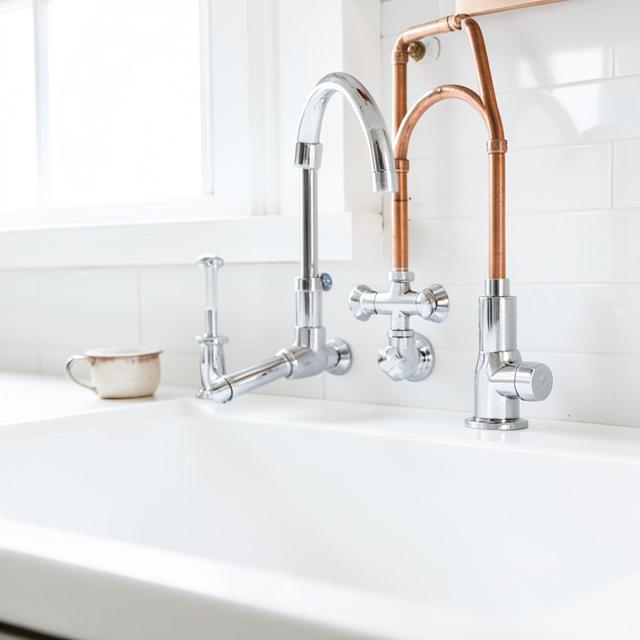 Chrome plumbing fixtures and copper piping