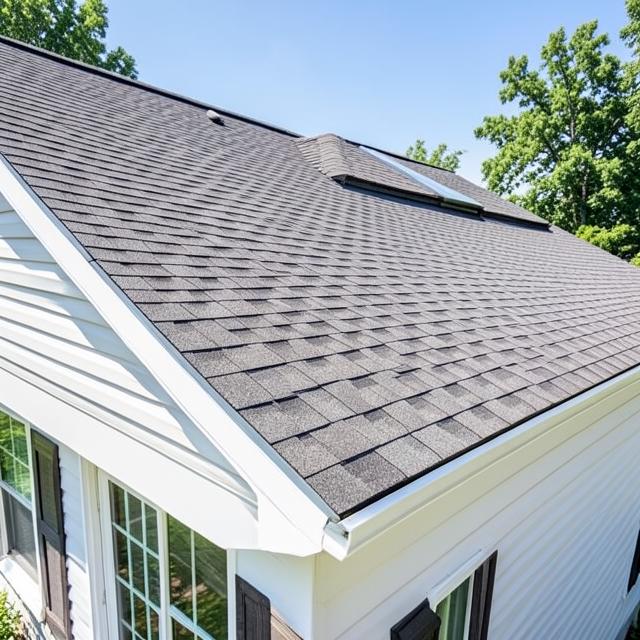 New asphalt shingle roof on a suburban home