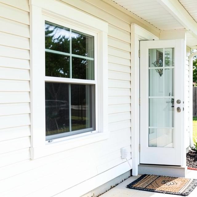 New window and entry door installed on a home exterior